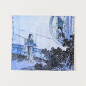 Japanische Dame in Kimono beim Mondfahren Wandteppich (Vorderseite (Horizontal))