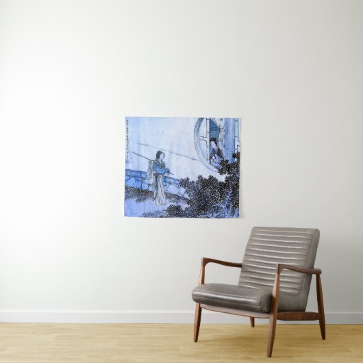 Japanische Dame in Kimono beim Mondfahren Wandteppich (Beispiel (Horizontal))