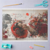 Japanische Dame in Red Kimono Decoupage Seidenpapier (Basteln)