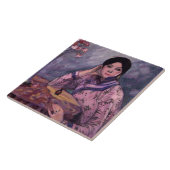 Japanische Dame mit einer Parfümflasche Fliese (Seite)