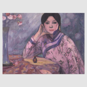 Japanische Dame mit einer Parfümflasche Seidenpapier