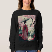 Japanische Dame mit Umbrella Pagoda Kirsche Blosso Sweatshirt (Vorderseite)