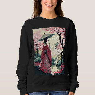 Japanische Dame mit Umbrella Pagoda Kirsche Blosso Sweatshirt