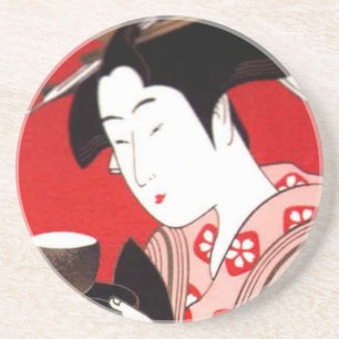 Japanische Dame Tee Servierzeremonie Kunstprint Getränkeuntersetzer