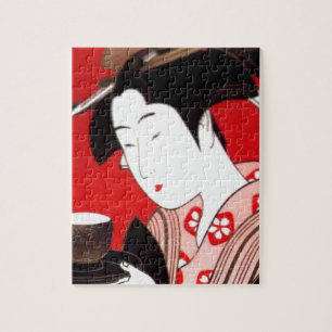 Japanische Dame Teeservierzeremonie Kunstprint Puzzle