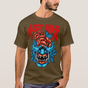 Japanische Dämon-Samurai-Oni-Gesichtsmaske Glitch  T-Shirt