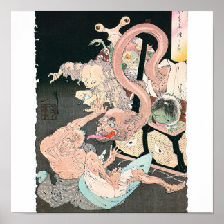 Japanische Dämonen und Geister, alte japanische Ma Poster