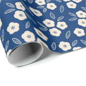 Japanische Dark Blue & Champagne Floral Pattern Geschenkpapier (Rolleneckpunkt)