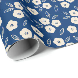 Japanische Dark Blue & Champagne Floral Pattern Geschenkpapier