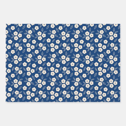 Japanische Dark Blue & Champagne Floral Pattern Geschenkpapier Set (Vorderseite 2)