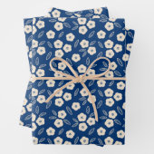 Japanische Dark Blue & Champagne Floral Pattern Geschenkpapier Set (Beispiel)