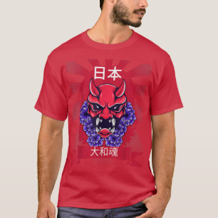 Japanische Demon Samurai Oni Japanische Sonnenmask T-Shirt
