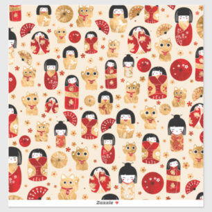 Japanische Dollars - Kokeshi und Maneki Neko Cats Aufkleber