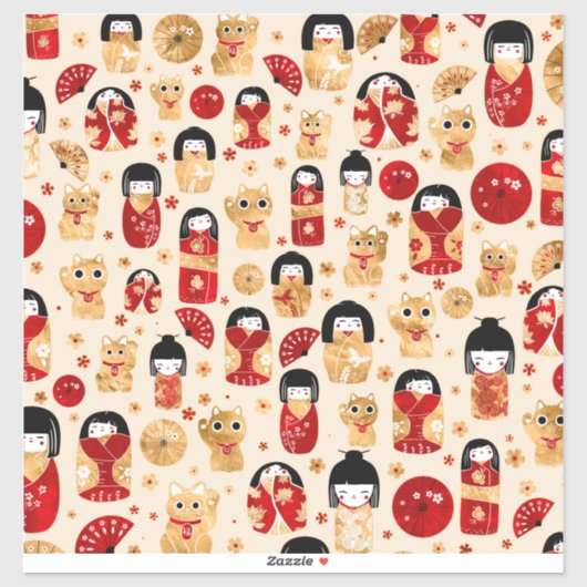 Japanische Dollars - Kokeshi und Maneki Neko Cats Aufkleber (Blatt)