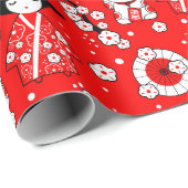 Japanische Dollars - Kokeshi und Maneki Neko Cats Geschenkpapier (Rolleneckpunkt)