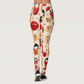 Japanische Dollars - Kokeshi und Maneki Neko Cats Leggings (Rückseite)