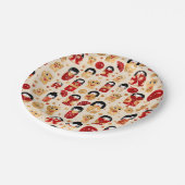 Japanische Dollars - Kokeshi und Maneki Neko Cats Pappteller (Schrägansicht)