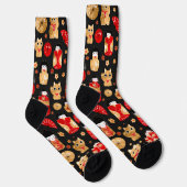 Japanische Dollars - Kokeshi und Maneki Neko Cats Socken (Rechts)