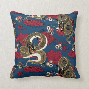 Japanische Drachen Muster rot und blau Kissen