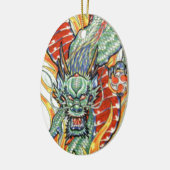 Japanische Drachen- und Lotus-Blume Keramik Ornament (Links)