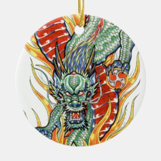 Japanische Drachen- und Lotus-Blume Keramik Ornament (Vorne)