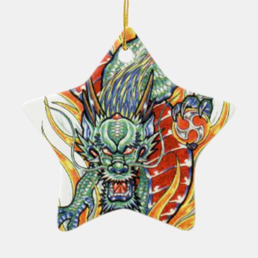 Japanische Drachen- und Lotus-Blume Keramikornament (Vorne)
