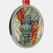 Japanische Drachen- und Lotus-Blume Silbernes Ornament (Rechts)