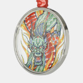 Japanische Drachen- und Lotus-Blume Silbernes Ornament (Links)