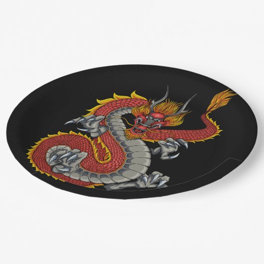 japanische Drachendarstellung Pappteller (Schrägansicht)