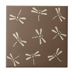 Japanische Drachenfliegermuster, Creme und Taupe T Fliese