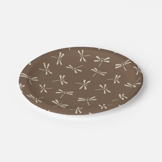 Japanische Drachenfliegermuster, Creme und Taupe T Pappteller (Schrägansicht)