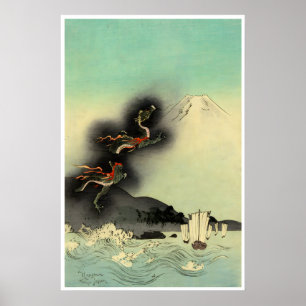 Japanische Drachenkunst Mt Fuji Druck Japan Poster