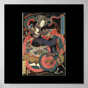 Japanische Drachenmalerei um 1860 Poster