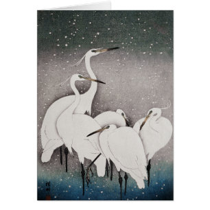 Japanische Egrets Cranes Bird Winter Snow Art