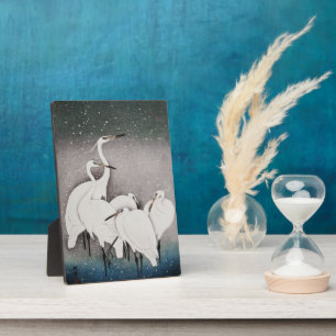 Japanische Egrets Cranes Bird Winter Snow Art Fotoplatte