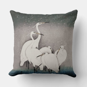 Japanische Egrets Cranes Bird Winter Snow Art Kissen