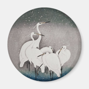 Japanische Egrets Cranes Bird Winter Snow Art Magnet