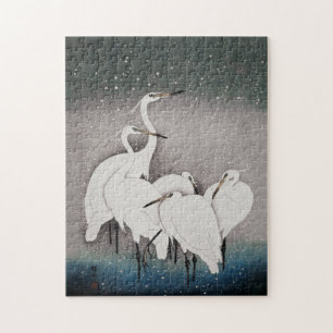 Japanische Egrets Cranes Bird Winter Snow Art Puzzle