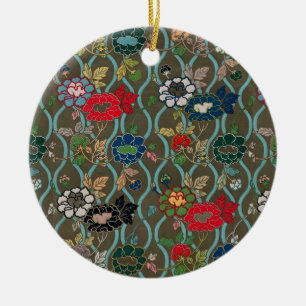 Japanische Eleganz: Vintage Blume Keramik Ornament