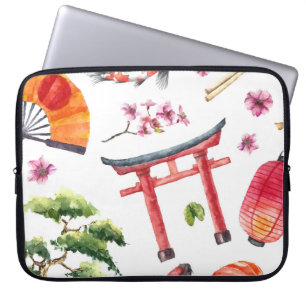 Japanische Elemente Wasserfarbe Nahtlose Textur Laptopschutzhülle