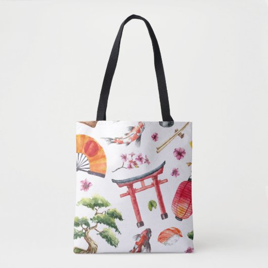 Japanische Elemente Wasserfarbe Nahtlose Textur Tasche (Vorderseite)