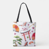 Japanische Elemente Wasserfarbe Nahtlose Textur Tasche (Rückseite)