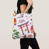 Japanische Elemente Wasserfarbe Nahtlose Textur Tasche (Von Nahem)