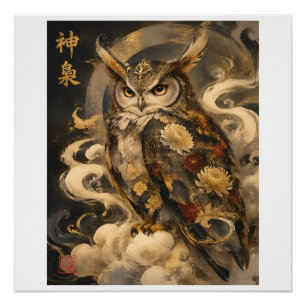 Japanische Eulen-Kunst Traditionelles Eulen-Schu Poster
