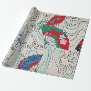 Japanische Fächer auf Wellen Vintage-Muster Geschenkpapier