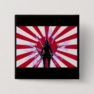 Japanische Flagge & Aufgehende Sonne Samurai Krieg Button