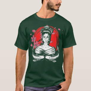 Japanische Flagge Geisha Fisch Sakura Kirschblosso T-Shirt
