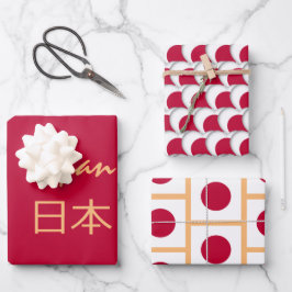 japanische Flagge, Herz- und Japanische Mode / Ges Geschenkpapier Set