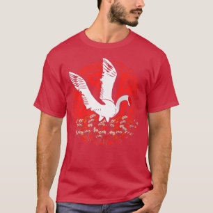 Japanische Flagge Storch Crane Sakura Japan Art Na T-Shirt
