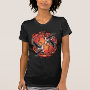 Japanische fliegende Kampfkraniche Asiatische Kuns T-Shirt